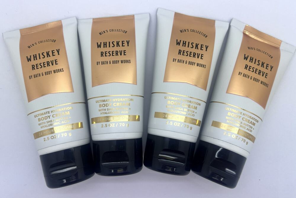 Lot of 4 - Bath & Body Works WHISKEY RESERVE Men Body Cream TRAVEL 2.5 oz NEW